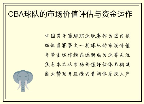 CBA球队的市场价值评估与资金运作